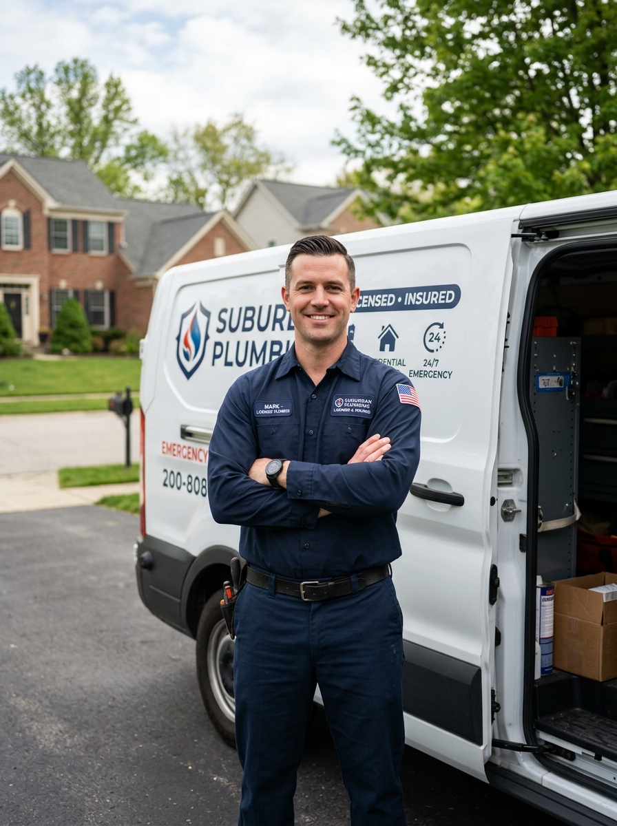 Licensed ProFlow plumber standing beside service van, ready to assist
